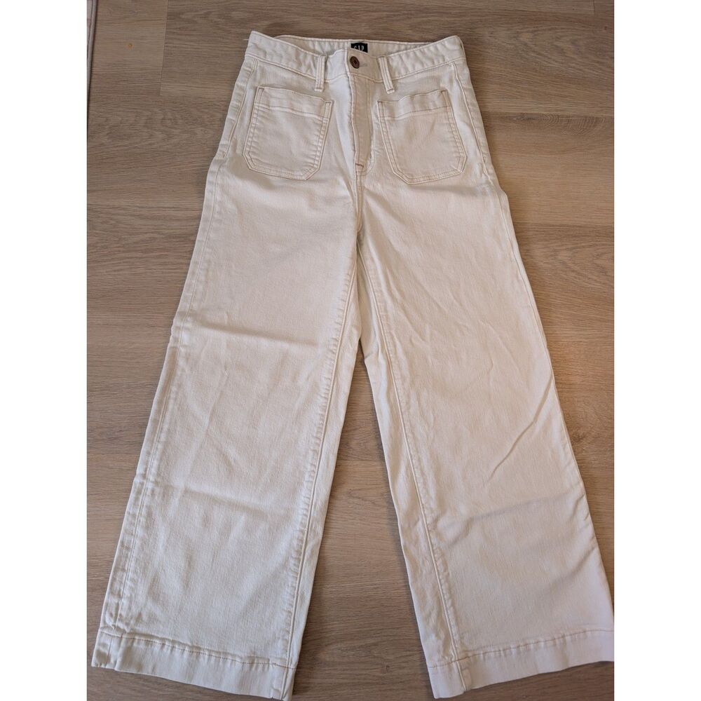 GAP Womens Wide Leg Cream Denim Pants, Size 26 ankle lenght